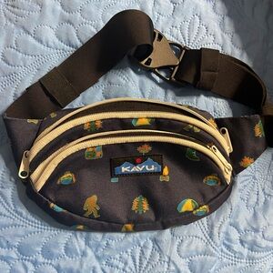 KAVU Black Fanny Pack with Colorful Print